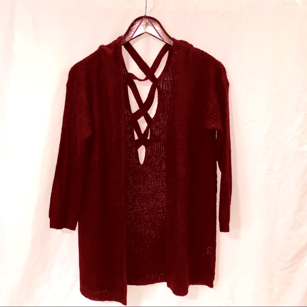 Dreamers Deep Maroon Cardigan Criss Cross Detail S